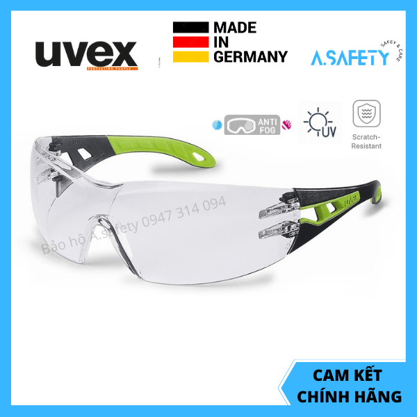 Kính bảo hộ uvex 9192225 pheos gọng đen xanh tròng clear chống uv 100%