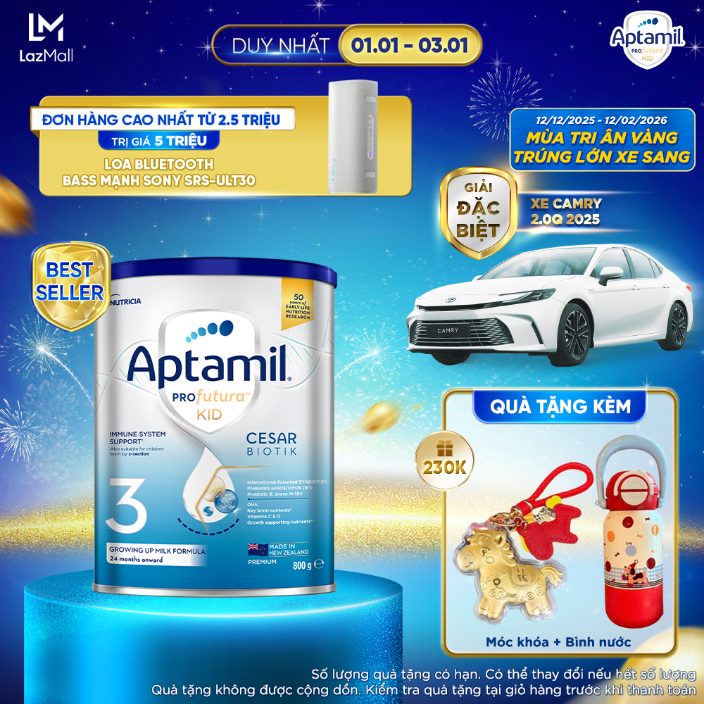   CƠ HỘI TRÚNG XE CAMRY  Sữa bột Aptamil Profutura Kid Cesarbiotik New Zealand số 3 - Synbiotic độc quyền dành cho bé từ 2 đến 6 tuổi 