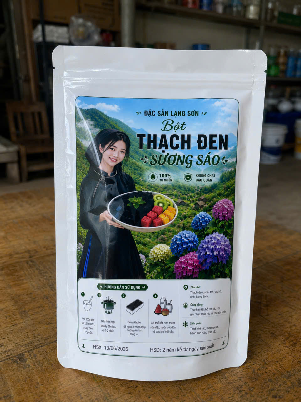 Bột Thạch Đen Sương Sáo - Đặc Sản Lạng Sơn - 100% Thiên Nhiên - Không Chất Bảo Quản - Gói 500gr