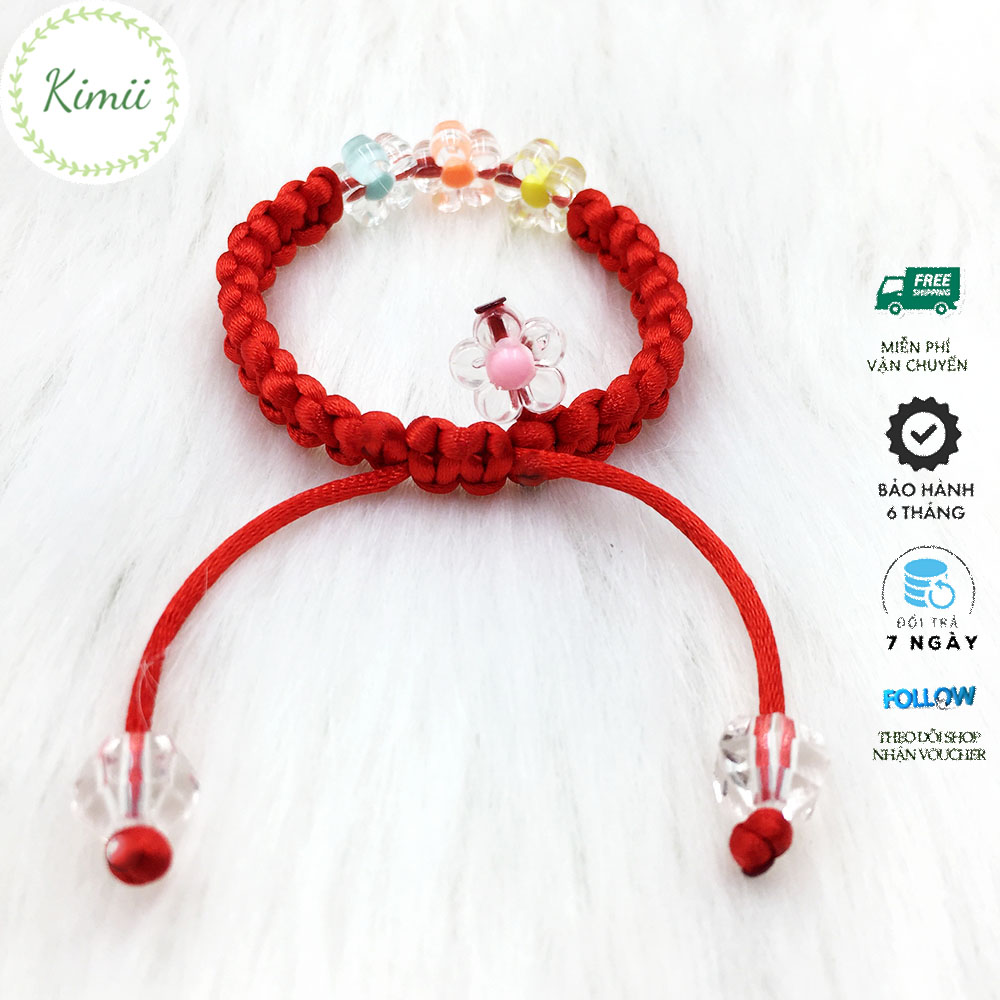 Vòng tay dây đỏ may mắn đính hoa V132 Vòng tay phong thủy, Vòng tay handmade