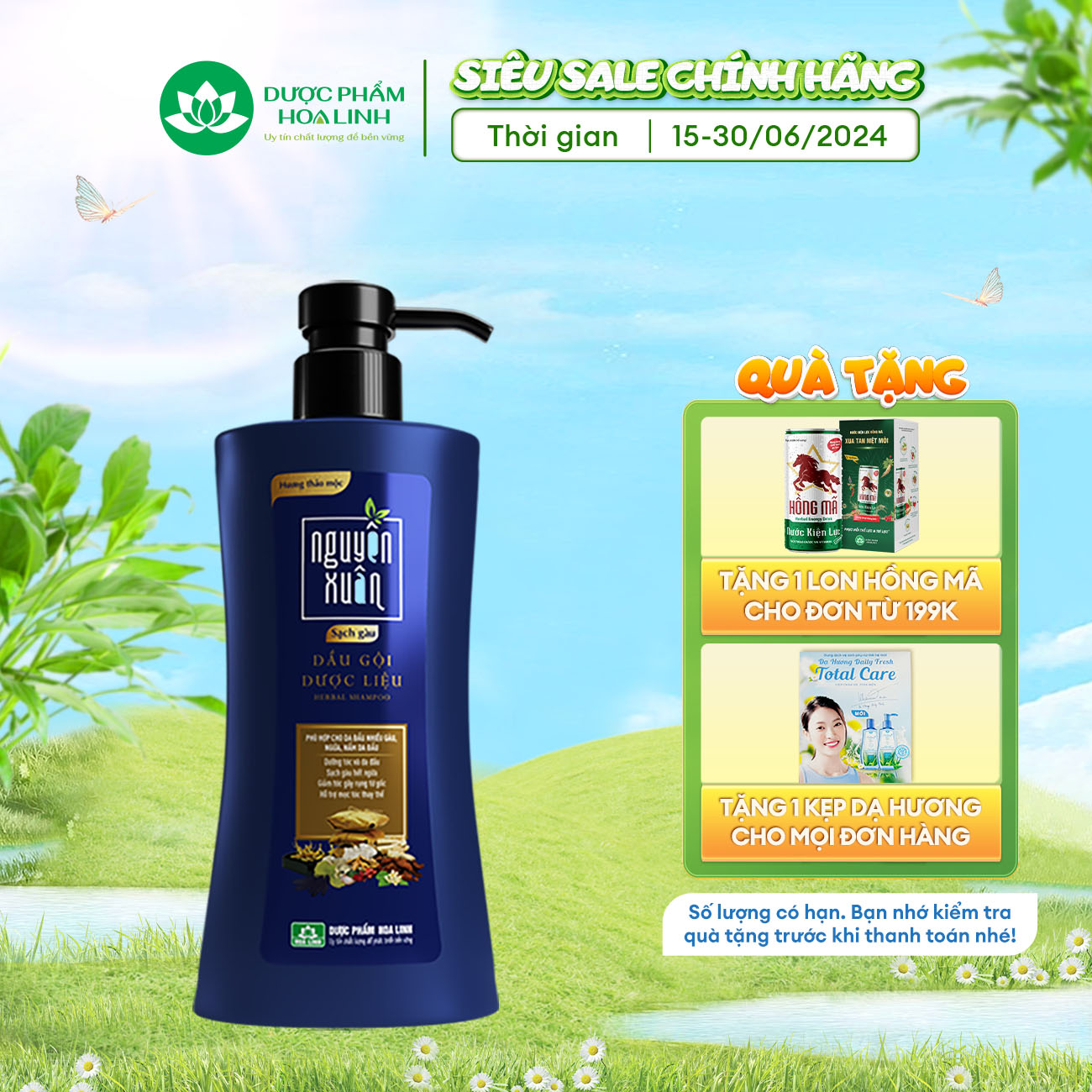 Dầu gội Dược liệu Nguyên Xuân Sạch Gàu 350ml - Tặng thêm 10% thể tích giá không đổi