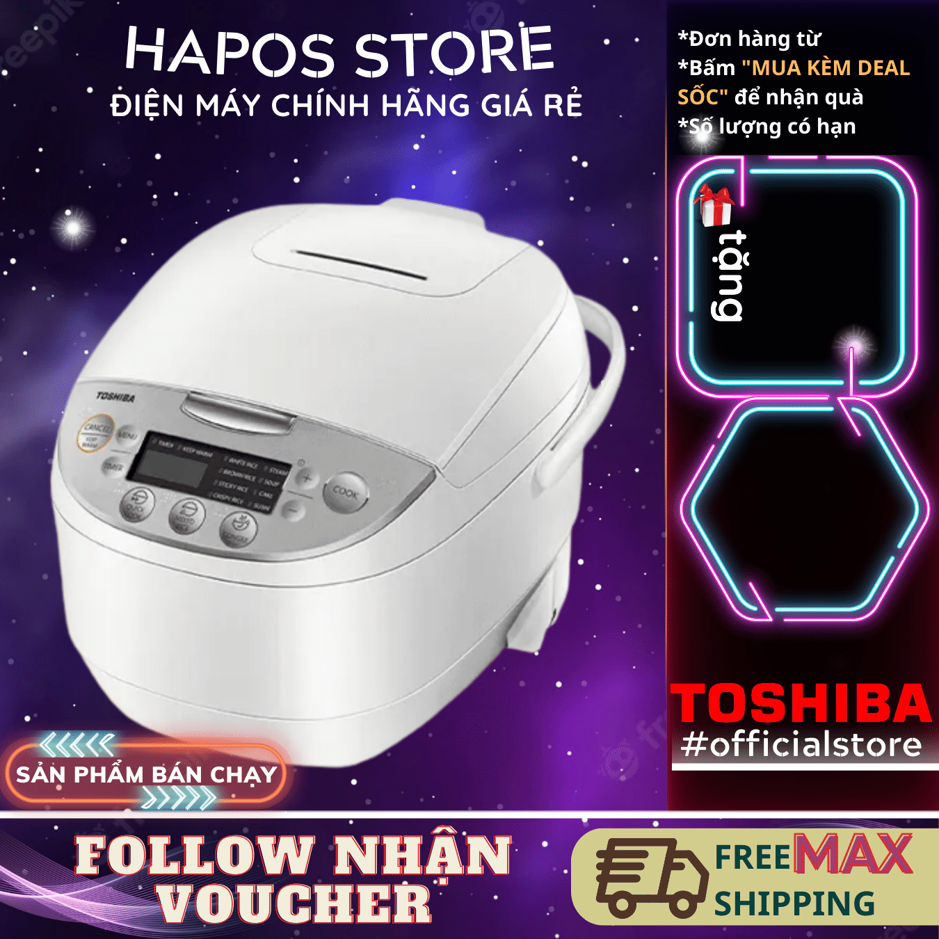 Nồi cơm điện tử toshiba 1.8 lít rc-18dh2pv & rc-10dh2pv - bh 12 tháng - công nghệ nhiệt 360 độ độc đáo - hapos