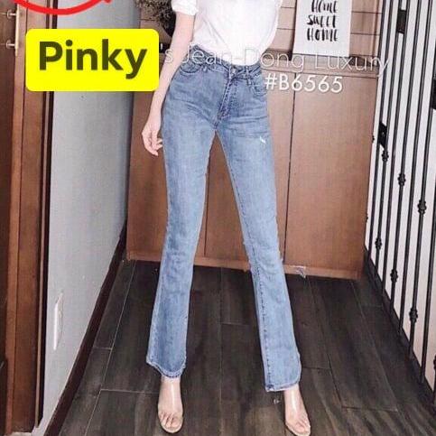 Quần jean ống loe nữ lai trơn (màu xanh nhạt ) lưng cao che khuyết điểm, vải jean mềm, co dãn thoải mái ( size:26,27,28,29,30) thời trang PINKY79SHOP D787