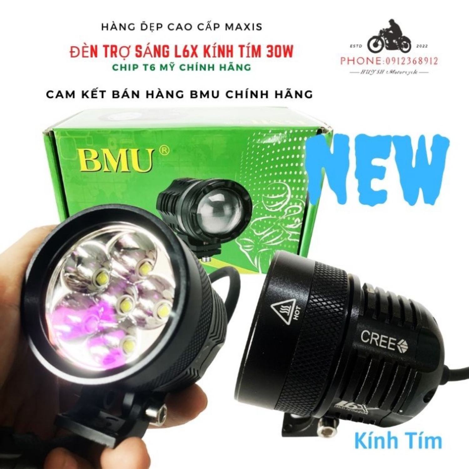 Đèn trợ sáng l6x cree chính hãng bmu - đèn siêu sáng - chip t6 mỹ , đèn trợ sáng l6x plus kính tím, l6x cree, đèn trợ sáng chuẩn 30w chính hãng