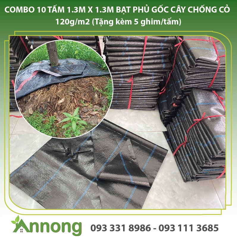 Combo 10 tấm 1.3m x 1.3m bạt phủ gốc cây chống cỏ