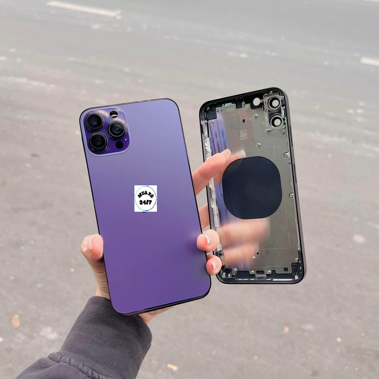 Vỏ sườn độ x/xs/xr lên 14pro và xsmax lên 14promax màu tím hot