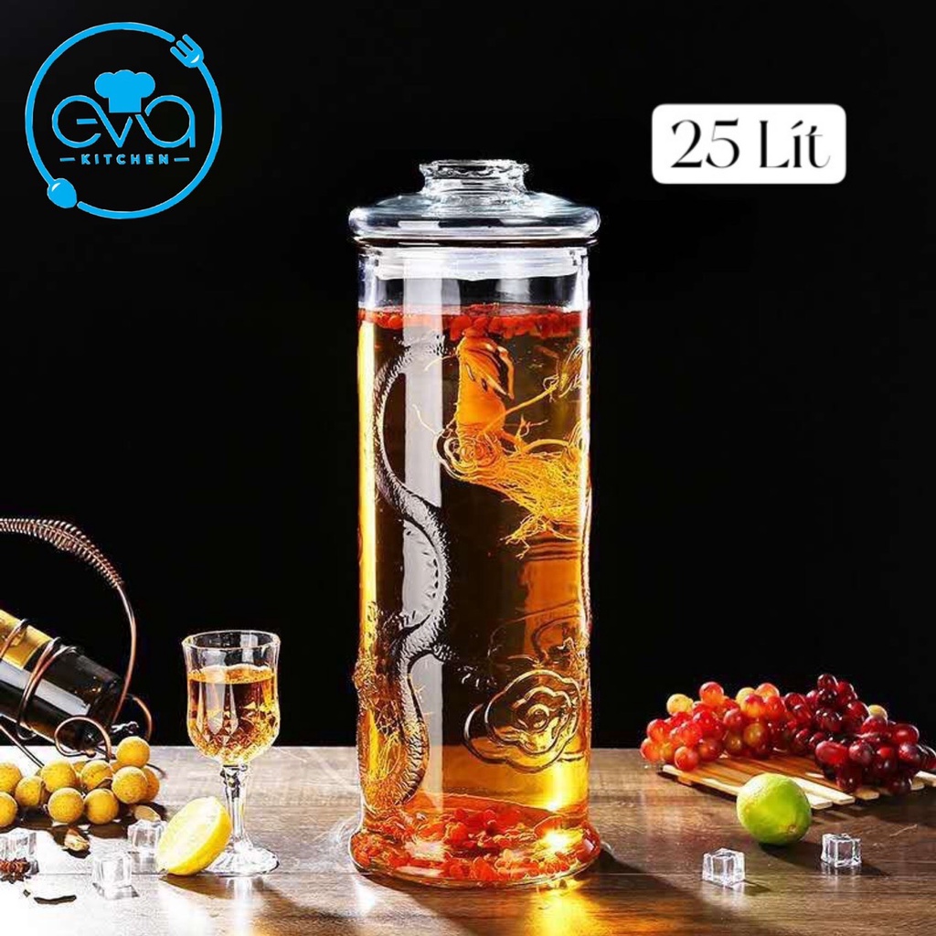 Bình Ngâm Thuỷ Tinh 25 Lít Dáng Trụ Hoa Văn Rồng - TR25L M1747