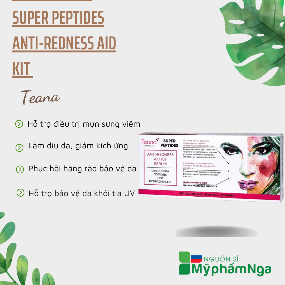 Serum teana super peptides anti-redness aid kit serum loại bỏ m.ụn sưng, phục hồi da