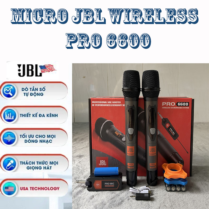 Micro JBL Wireless Chính Hãng  - Micro JBL WIRELESS PRO 6600, Dùng Cho Loa Kéo, Di Động, Bắt Âm Cực Chuẩn, Chống Hú Rít, Hỗ Trợ Giọng Hát Tối Đa, Hát Nhẹ Chống Hú Tốt, Thiết Kế Đẹp Mắt, Nhiều Tính Năng Vượt Trội.