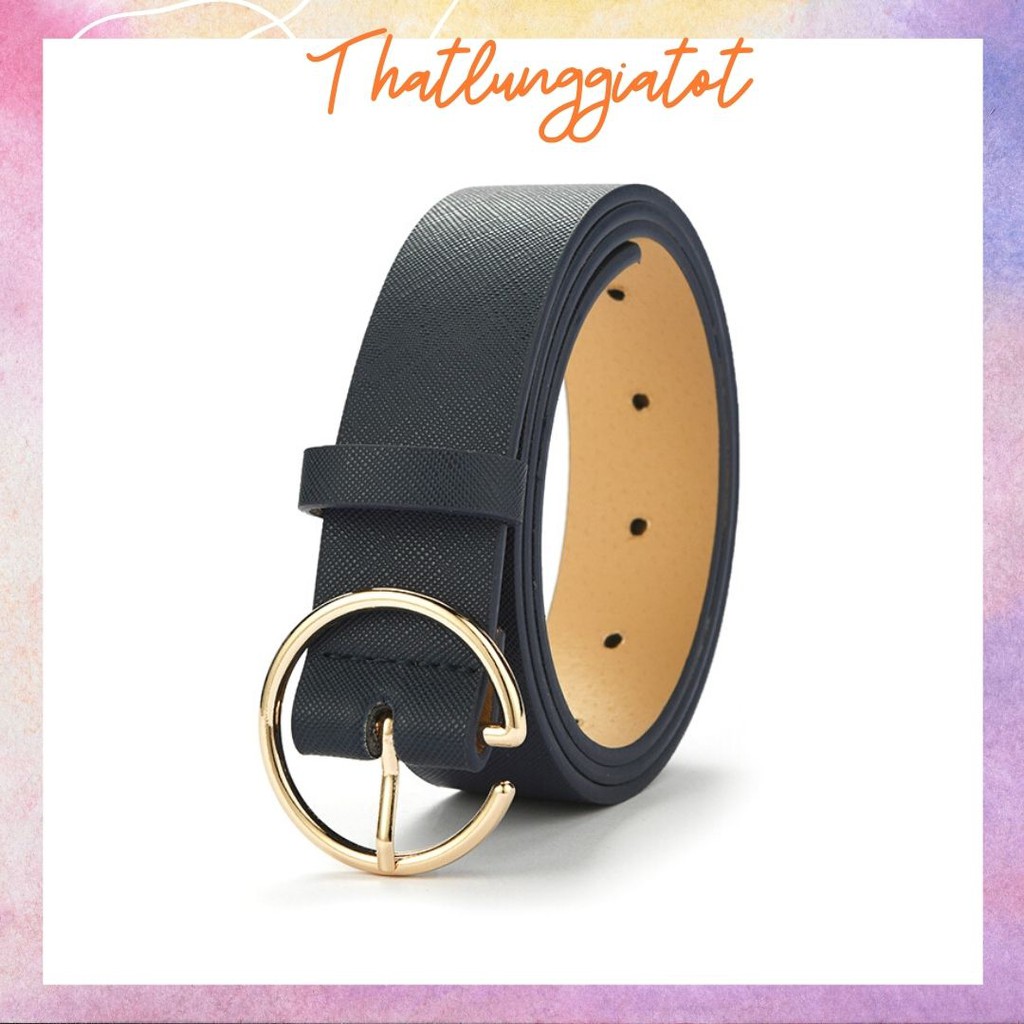 Thắt lưng nữ Ulzzang mặt tròn vàng da caro bản 3.3cm TL081 - Thắt Lưng Giá Tốt