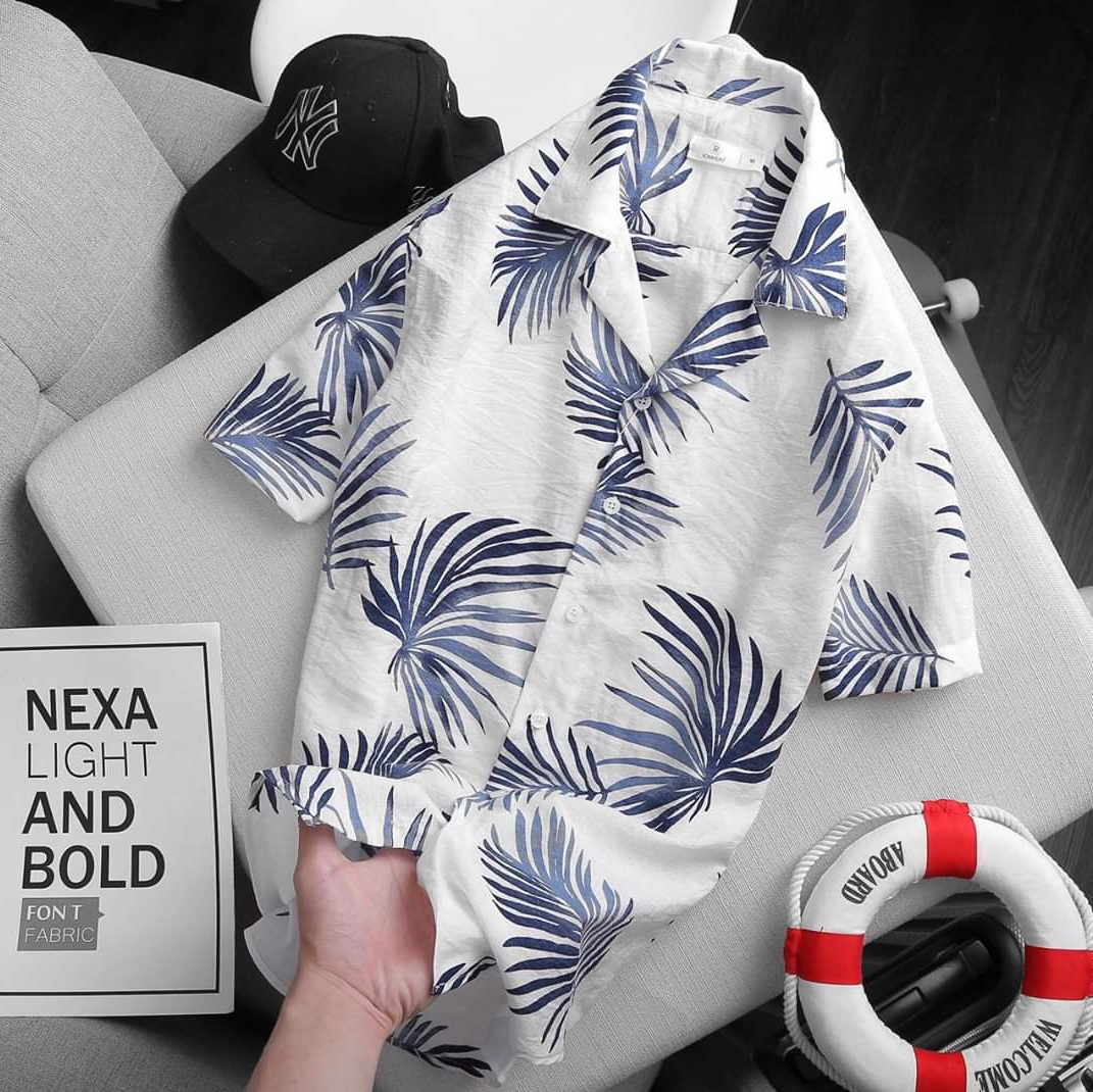 Áo sơ mi đi biển áo hawaii hoa lá cây - ALC51