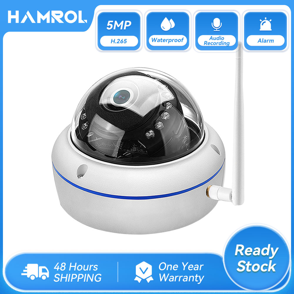 Hamrol 5MP Vandal-proof Wifi IP Camera iCsee APP 1080P Audio Record Night Vision SD Card Slot Outdoor CCTV Dome Camera