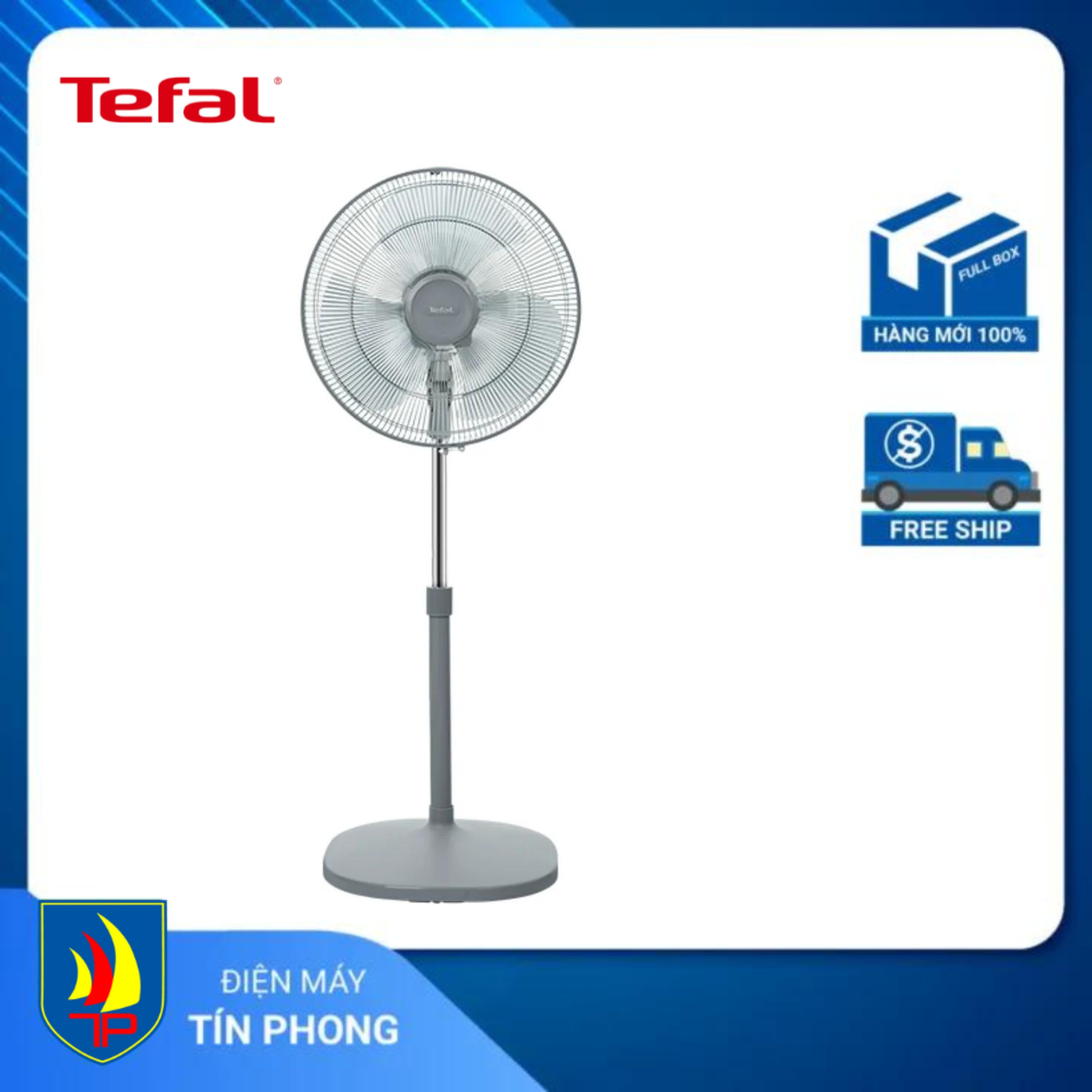 Quạt đứng tefal vh441790 xám, công suất 55w, luồng gió mạnh 76m3/phút, bảo hành 2 năm