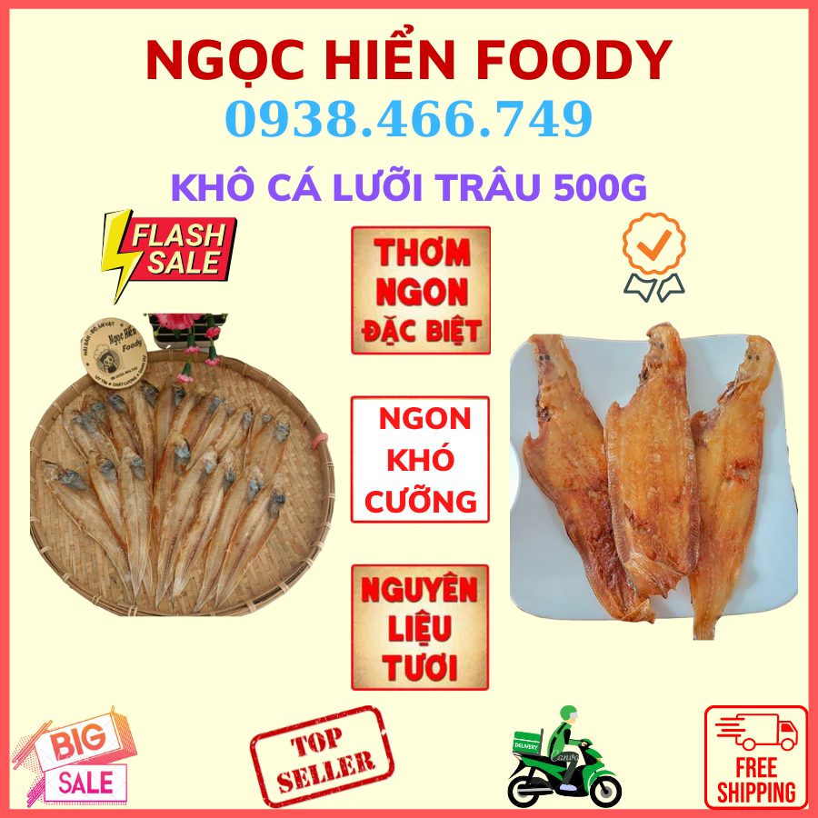 Khô cá lưỡi trâu hút chân không gói 500g, giống y chang hình, ngọc hiển foody