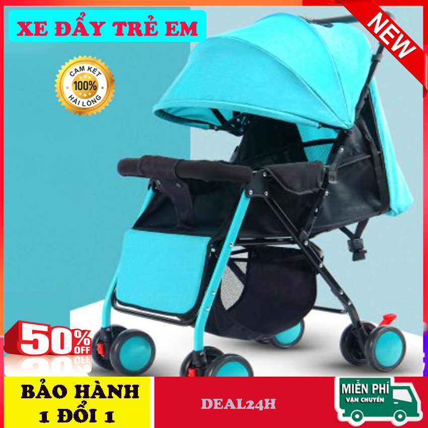 Xe đẩy cho bé màu xanh - thiết kế mái che chống tia uv, khung thép chắc chắn, có thể gấp gọn dễ mang theo - xe đẩy em bé, xe đẩy du lịch cho bé, xe đẩy trẻ em giá rẻ - bh 12 tháng - deal24h