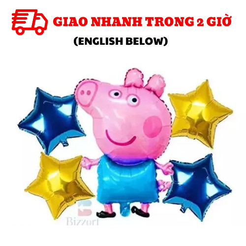 Bộ bong bóng trang trí chủ đề heo Peppa màu xanh CCH29