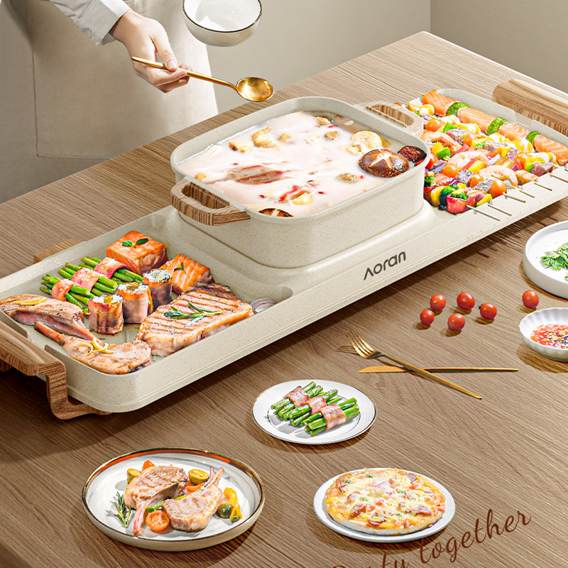 Bếp lẩu nướng 2 trong 1 thương hiệu AORAN, Nồi nướng lẩu 2 ngăn đa năng chính hãng, Bếp lẩu tháo rời tiện lợi dễ vệ sinh - Hàng Sỉ Giá Kho