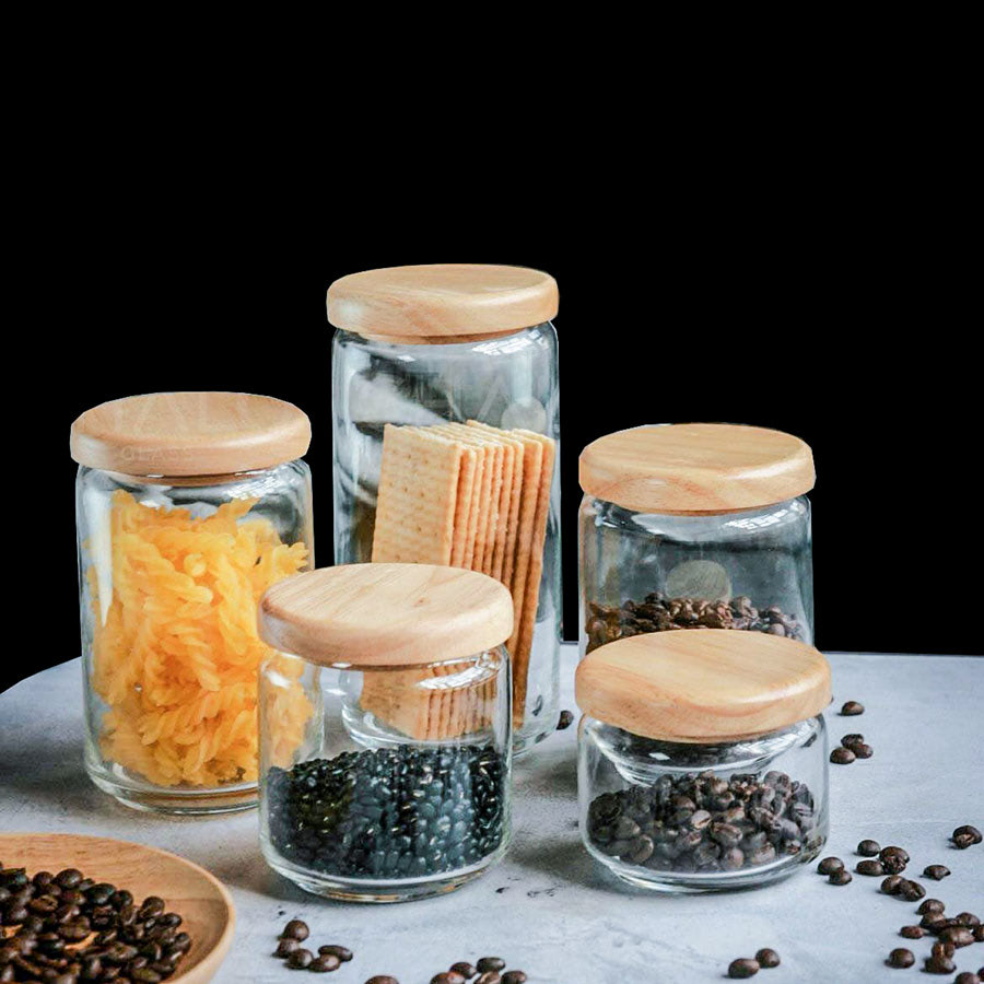 Bộ 6 Lọ Thủy Tinh ocean Pop Jar Nắp Gỗ – B02511 – 325ml Nhập khẩu thái lan