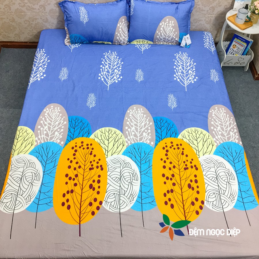 Bộ ga gối ga giường poly kèm 2 vỏ gối nằm đơn giản mẫu lá Cọ đủ kích thước, Ga Gối Ngọc Diệp