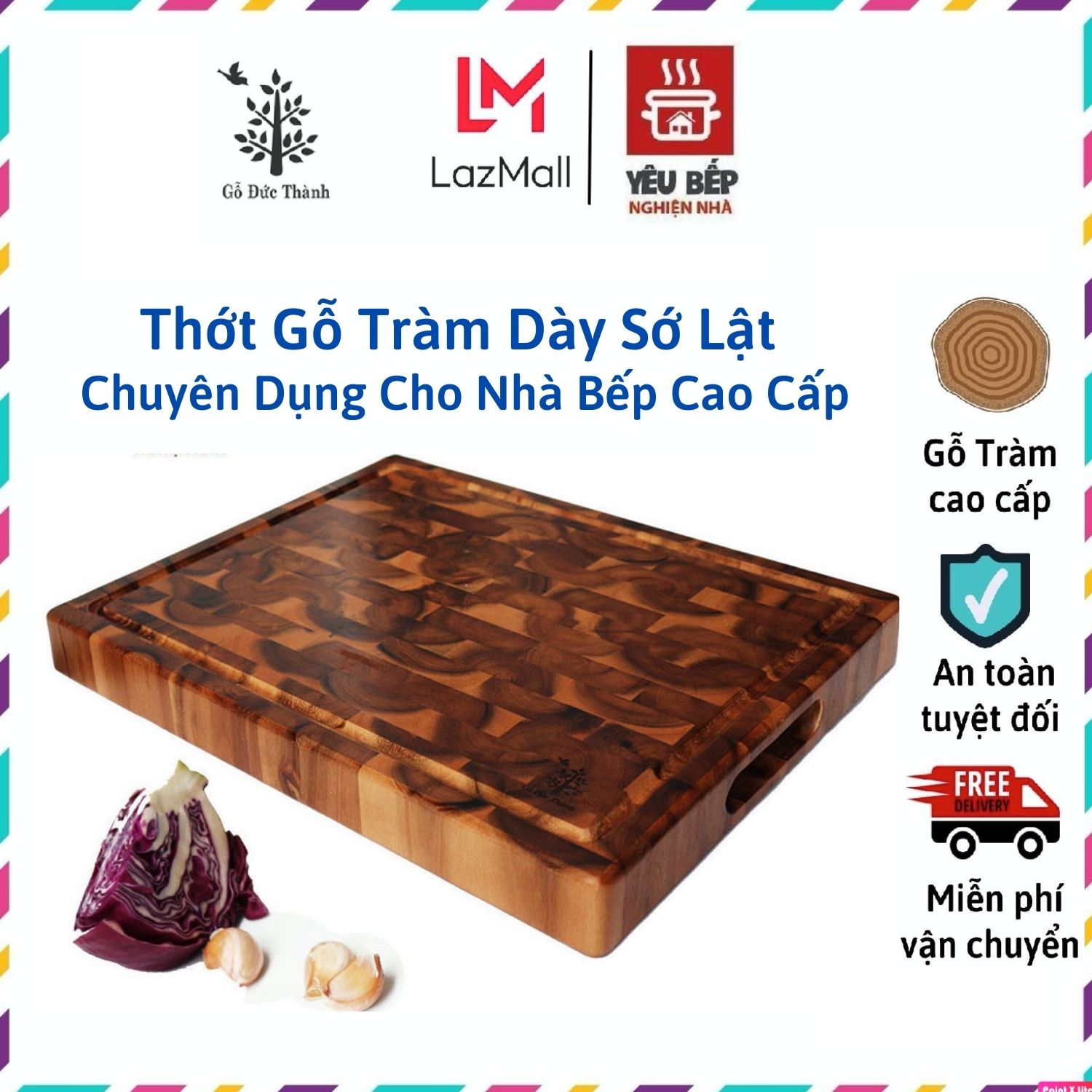 Thớt gỗ tràm dày sớ lật hình chữ nhật - gỗ tràm tự nhiên cao cấp | gỗ đức thành 16051