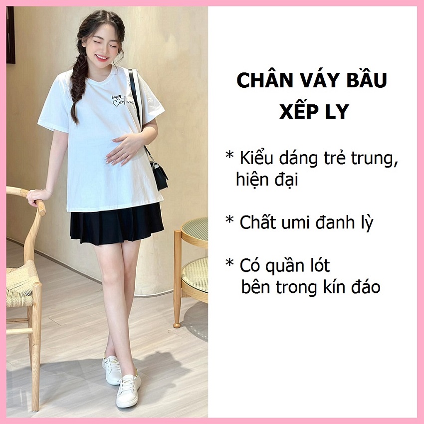  Váy Bầu Chân Váy Bầu xếp li xinh tươi trẻ trung. Chất Umi cotton đẹp dày dặn - Dáng siêu xinh - Ảnh chụp thật 