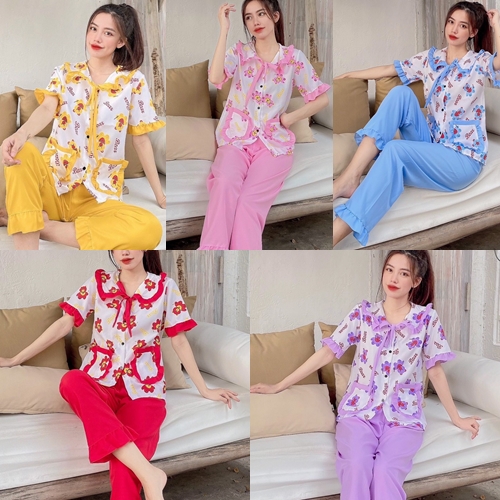 SET ĐỒ BỘ NỮ MẪU BÒ SỮA SIÊU XINH CHẤT KATE LỤA FORM DƯỚI 57kg TIỂU THƯ VIỀN BÈO ĐỦ MÀU
