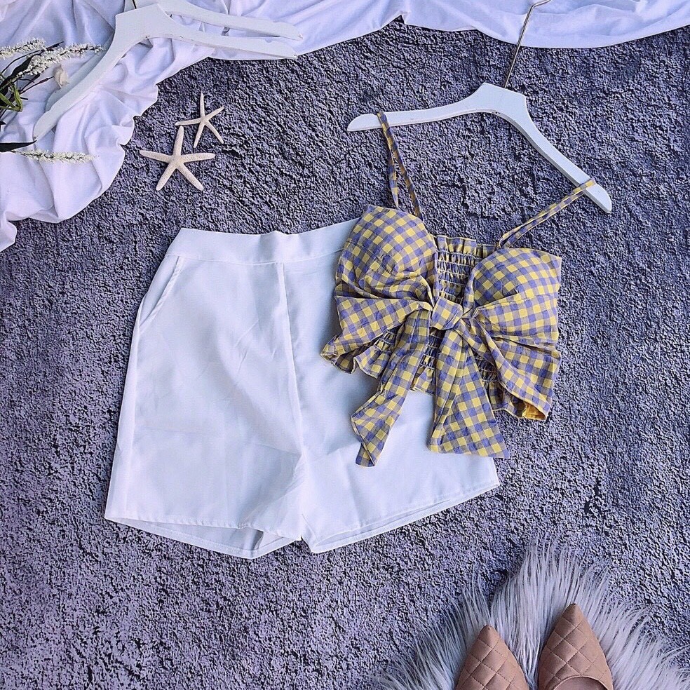 Áo Hai Dây Caro Thắt Nơ Trước Ngực, Áo Hai Dây Cột Nơ Có MÚT NGỰC, Áo Croptop Hai Dây, Áo Hai Dây Croptop Caro Nơ Ngực AH87