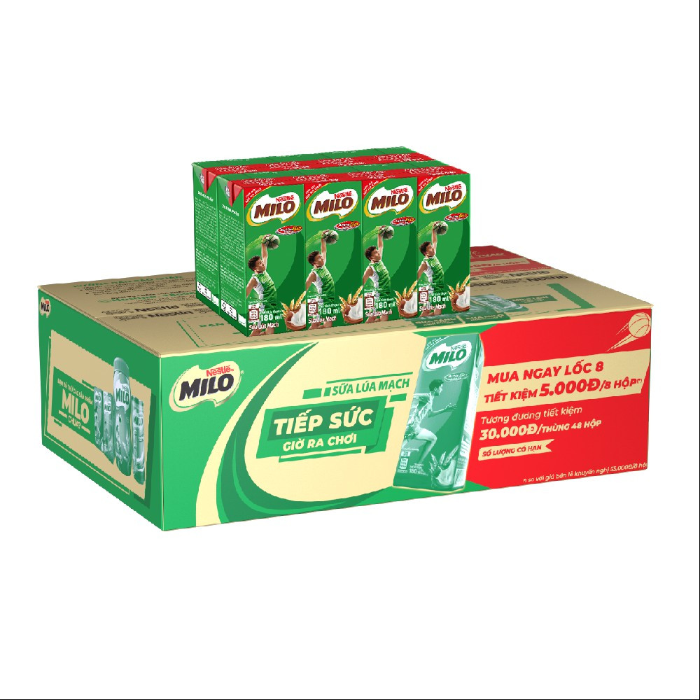 Thùng 48 hộp sữa milo lúa mạch 180ml