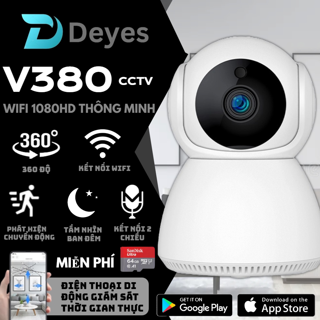 2023 DEYES Camera quan sát mới V380 1080P Camera quan sát WiFi IP không dây Camera an ninh gia đình với Tự