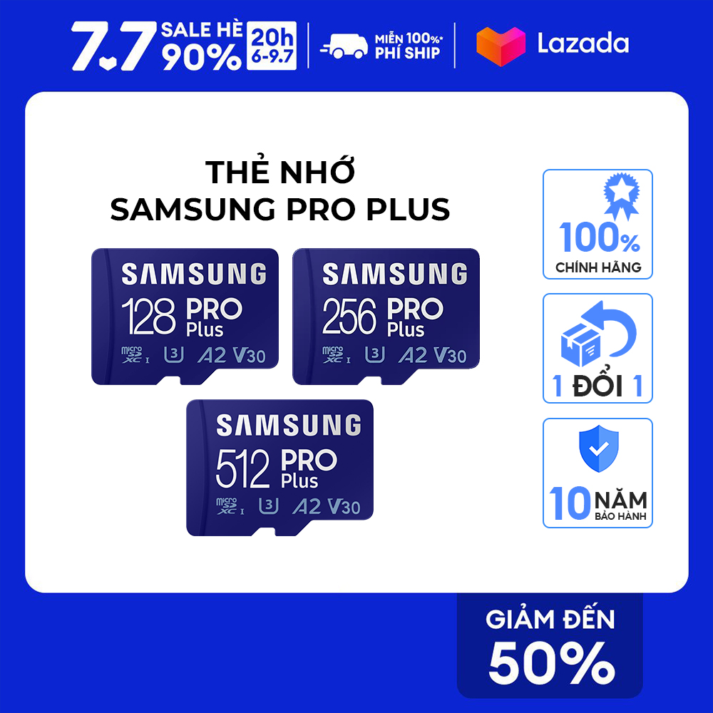 Thẻ nhớ microsd samsung pro plus, tốc độ uhs-i và speed class 3, đọc 160mb/s, ghi 120mb/s - 1 đổi 1 - bảo hành 10 năm - hàng chính hãng
