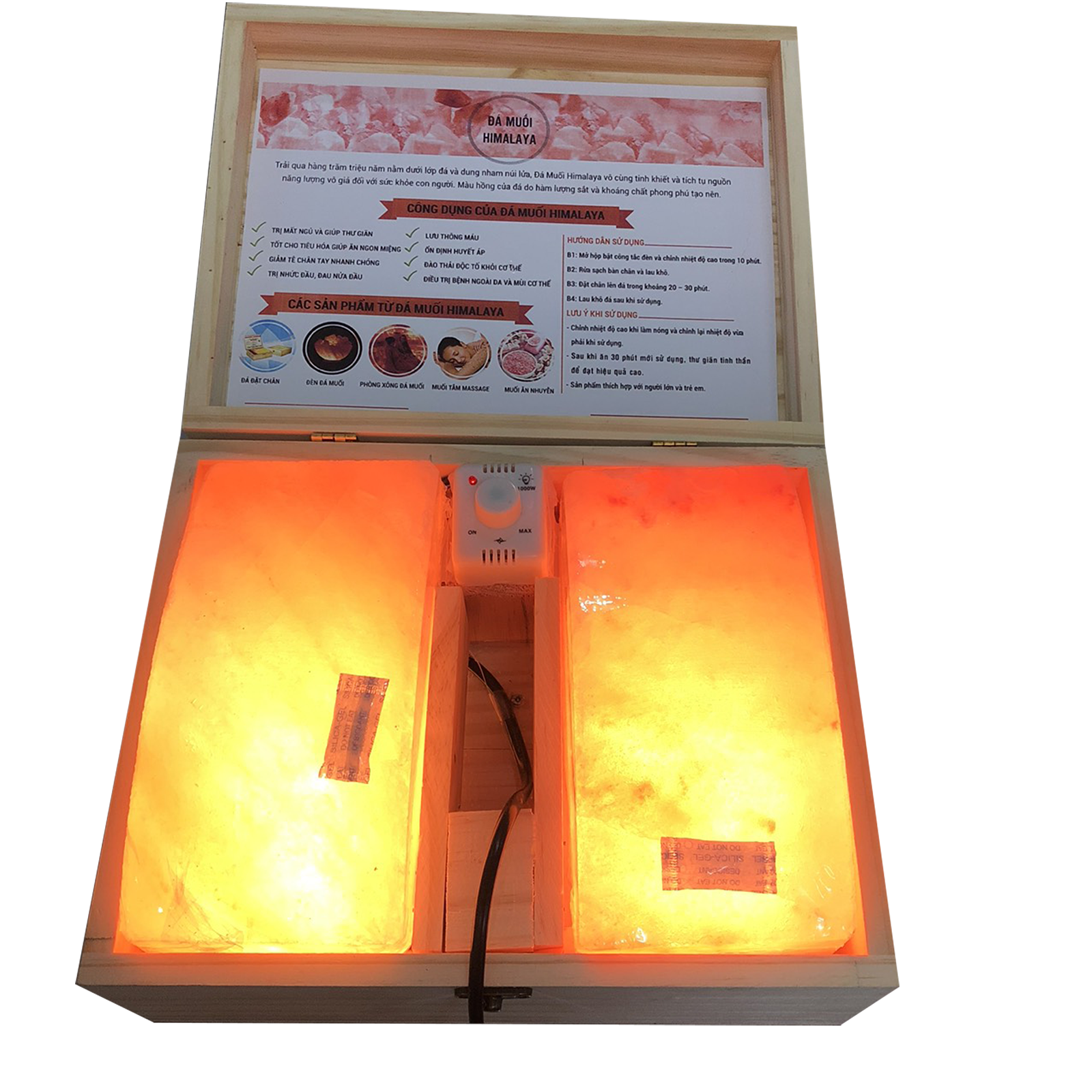 Hộp Đèn Đá Muối Himalaya 2 Viên Mặt Cong Massage Chân