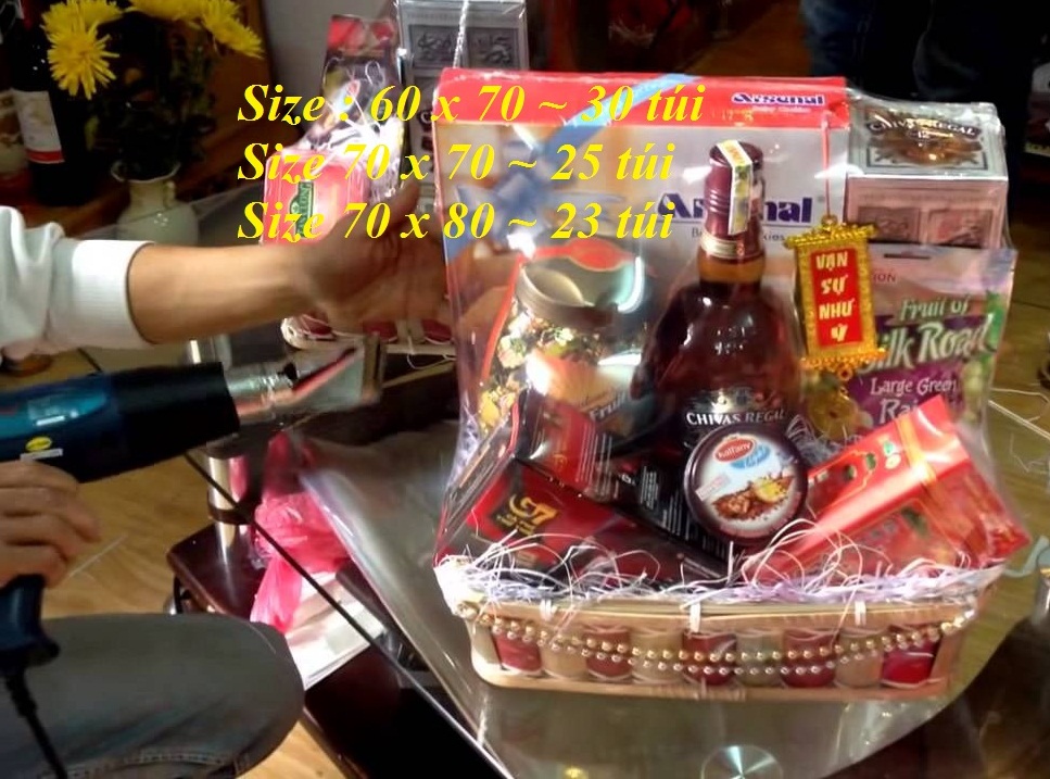 1kg màng co giỏ quà pvc loại 1- trong bóng- đủ size- màng co bọc giỏ trái cây