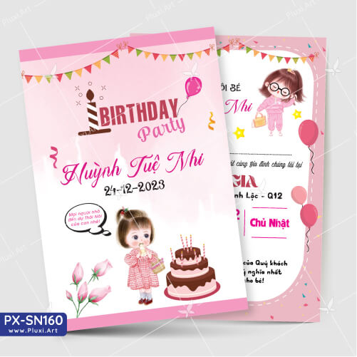 , Thiệp sinh nhật, Thiệp thôi nôi bé gái , Chat với shop để in Thiệp theo yêu cầu, Thiệp Pluxi PX_SN160