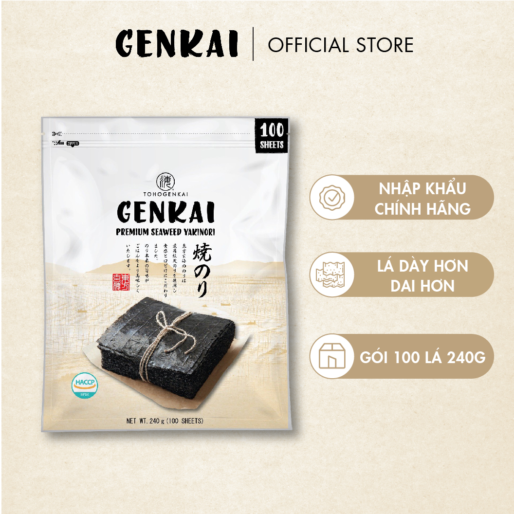  Rong Biển Cuộn Cơm Hàn Quốc GENKAI Gói 100 Lá 240g 