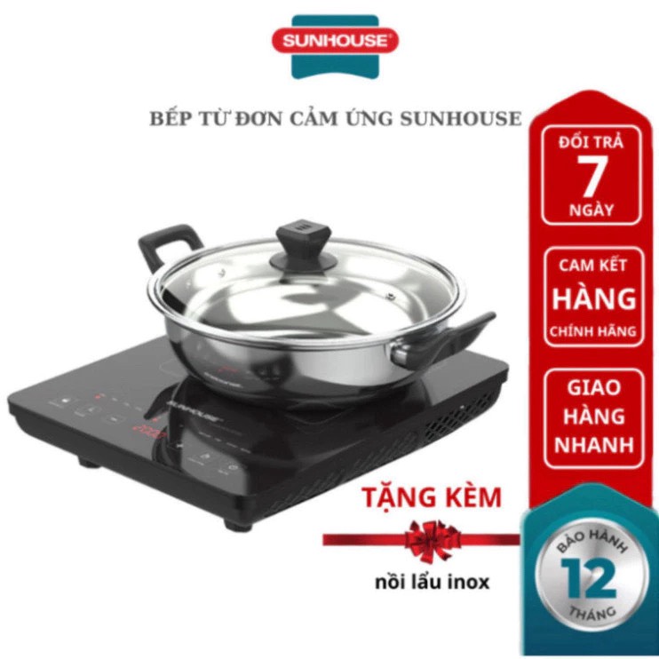 Bếp từ Sunhouse Cảm Ứng Cao Cấp, Công Suất 2200W, Mặt Kính Chịu Lực