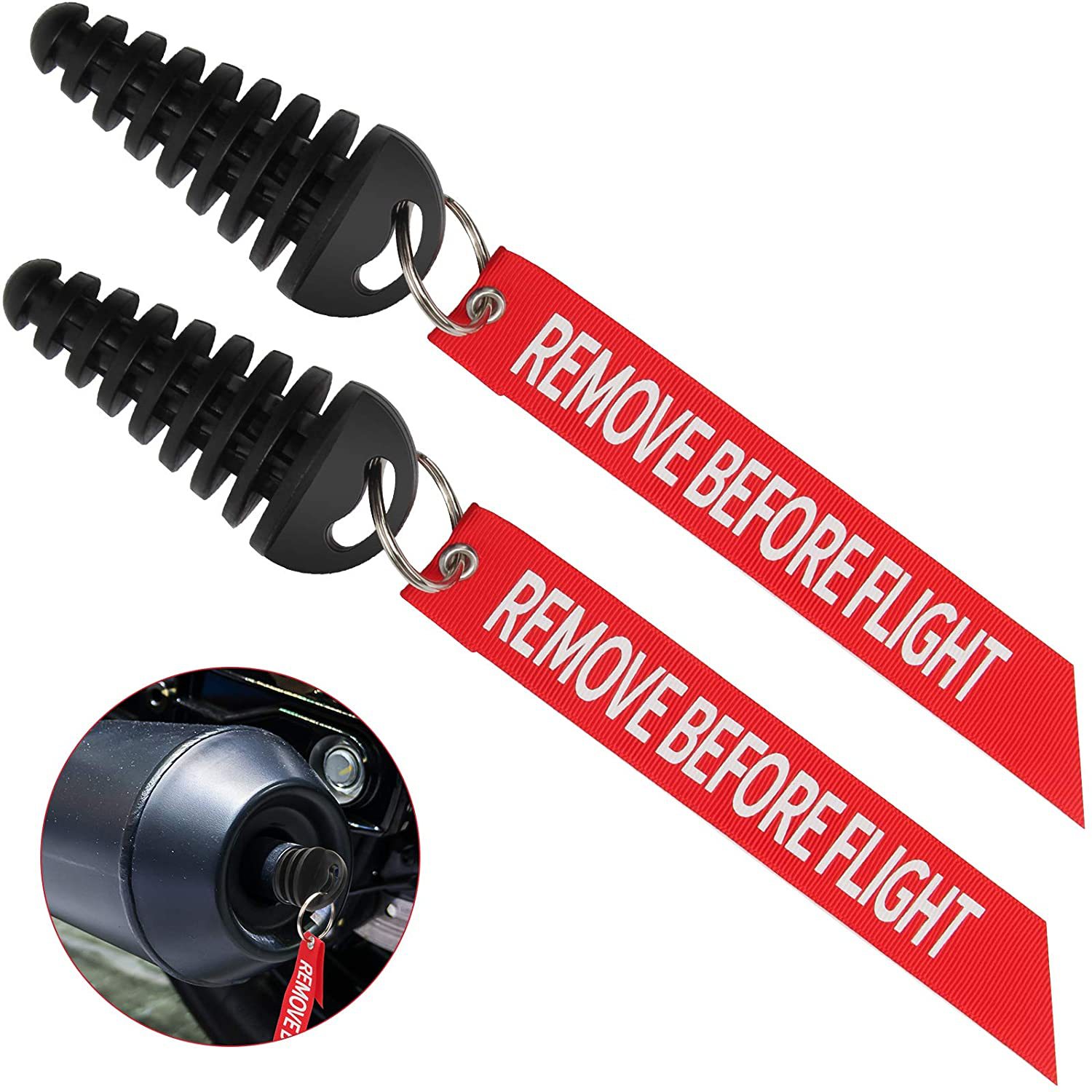 Bộ Giảm Thanh Xe Máy Nổ REMOVE BEFORE FLIGHT Móc Khóa Ruy Băng .Sun.-88SU