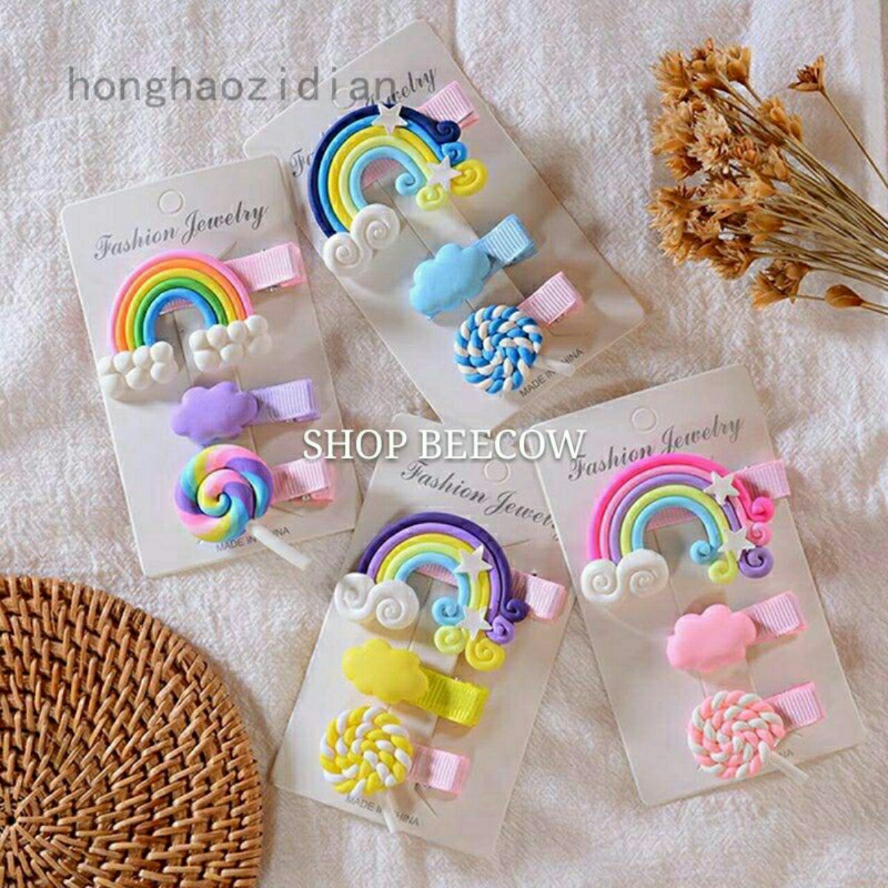 [HCM]XẢ LỖ | SET 3 CÁI KẸP TÓC CẦU VỒNG KẸO NGỌT | VIDEO THẬT | SHOP BEECOW