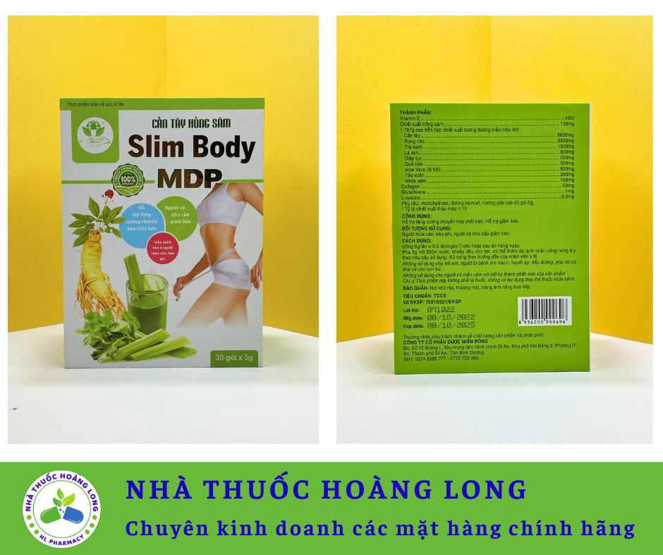 Hỗ trợ giảm cân giảm béo tăng chuyển hóa chất béo Cần Tây Hồng Sâm Slim Body MDP - Hộp 30 gói x 5g