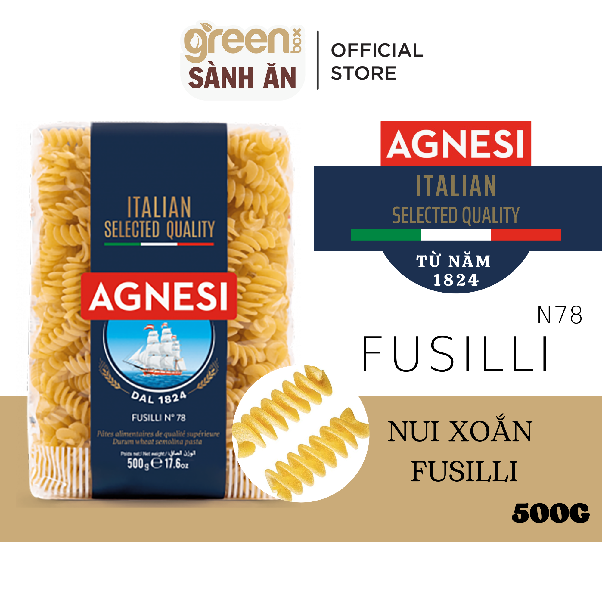 Nui xoắn cao cấp Fusilli Agnesi Ý 500g nấu ngon với sốt mì ý bò bằm Bolognese, nui xoắn cho bé
