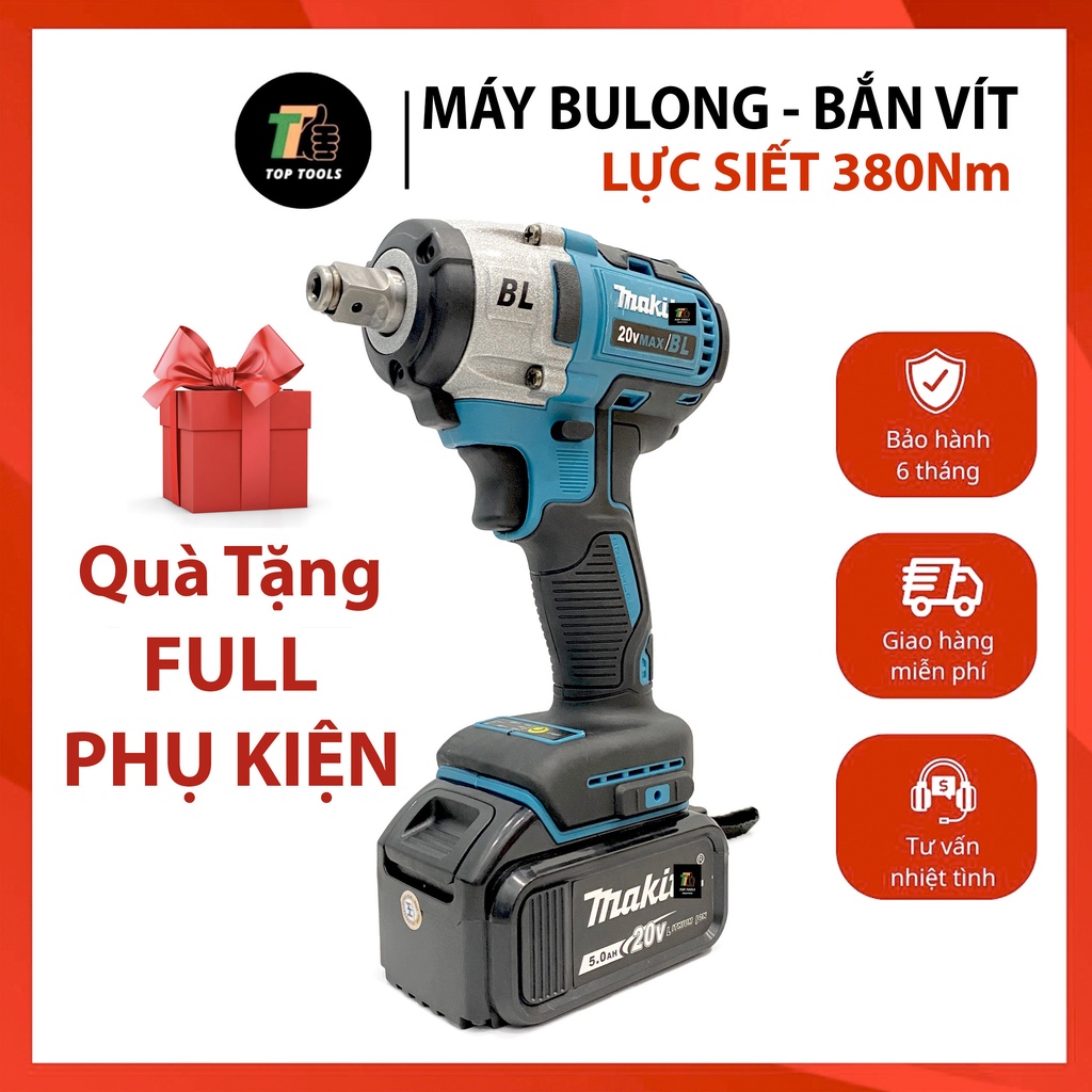 Máy siết bulong, máy bắn bulong mkt, mở ốc, bắt vít, khoan, pin 20v 10 cell, đầu 2 trong 1, động cơ không chổi than