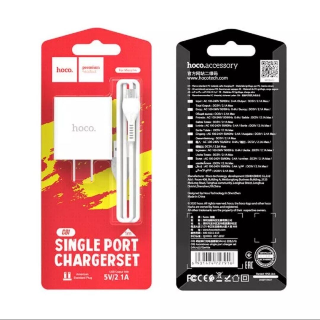 Bộ sạc hoco type-c micro usb sạc nhanh 2.1a cốc kèm dây sạc dài 1m siêu bền.