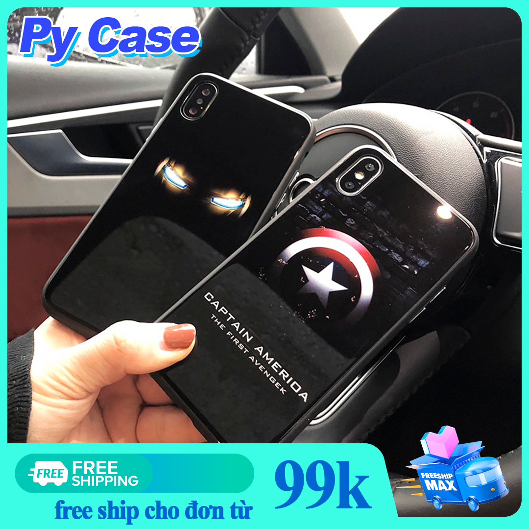 ốp lưng iphone captain và iron man marvel mặt lưng kính dành cho iphone 6 6s 7 8 7plus 8 plus x xs xr xsmax 11 11 promax