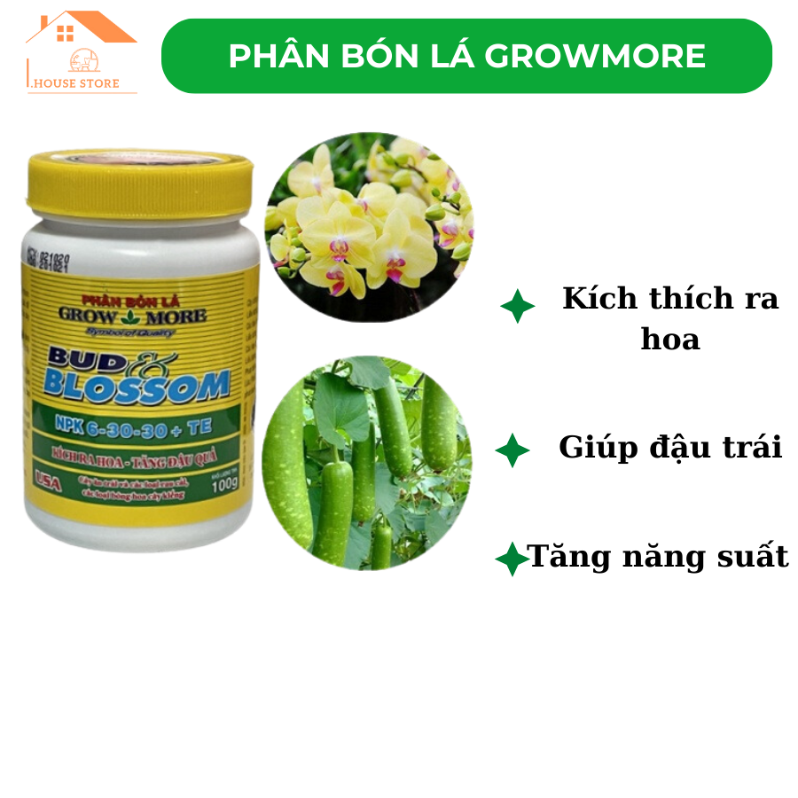 Phân bón lá growmore - kích ra hoa, đậu trái - npk 6-30-30 hủ 100gr