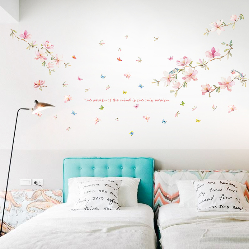 Decal dán tường Hàn Quốc hoa màu hồng nhỏ đẹp - decal trang trí nhà cửa sáng tạo AmyShop
