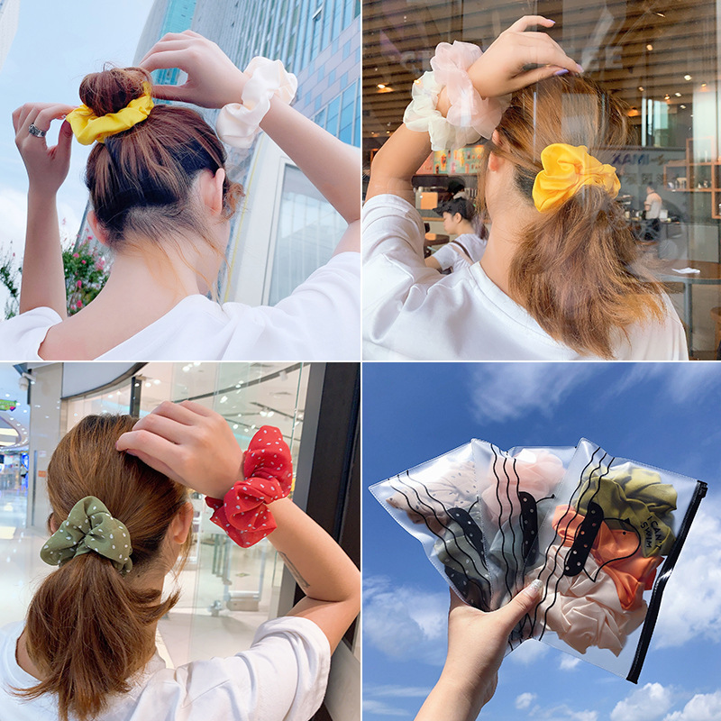 [HCM]SET 5 CÁI ĐỒ CỘT TÓC DÂY BUỘC TÓC VẢI VON MIX TRƠN- HOA- SỌC MÀU TẶNG KÈM TÚI ZIP ĐỰNG