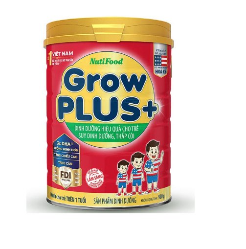 Sữa bột Grow Plus Nutifood đỏ 900g : Sữa cho trẻ từ 1-10 tuổi bị suy dinh dưỡng, thấp còi