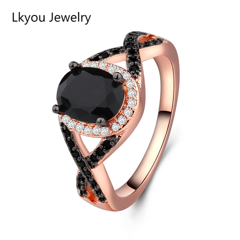 Lkyou Nhẫn Đá Zircon Chữ Thập Hình Bầu Dục D-i-a-m-o-n-d Màu Đen Cho Nữ Mới, Nhẫn Đôi Nữ Quà Tặng Nhẫn Đảng Vòng Tiệc Vòng