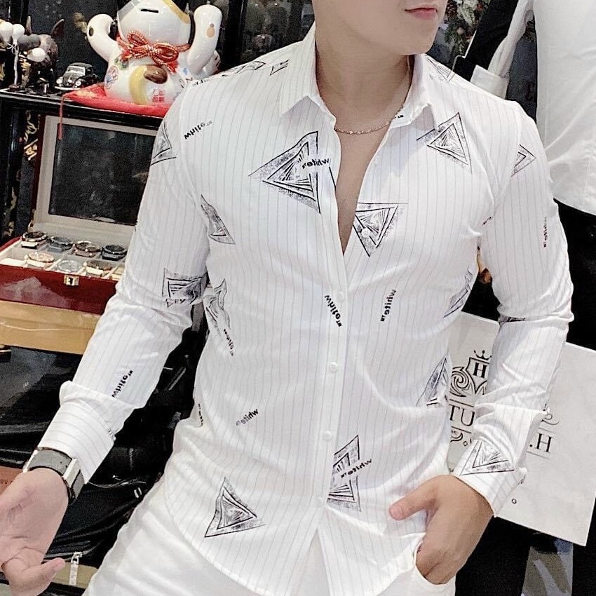 Áo sơ mi nam tay dài kiểu dáng Hàn Quốc from body chất lụa họa tiết cao cấp đẹp 2021 MF4-ManFa