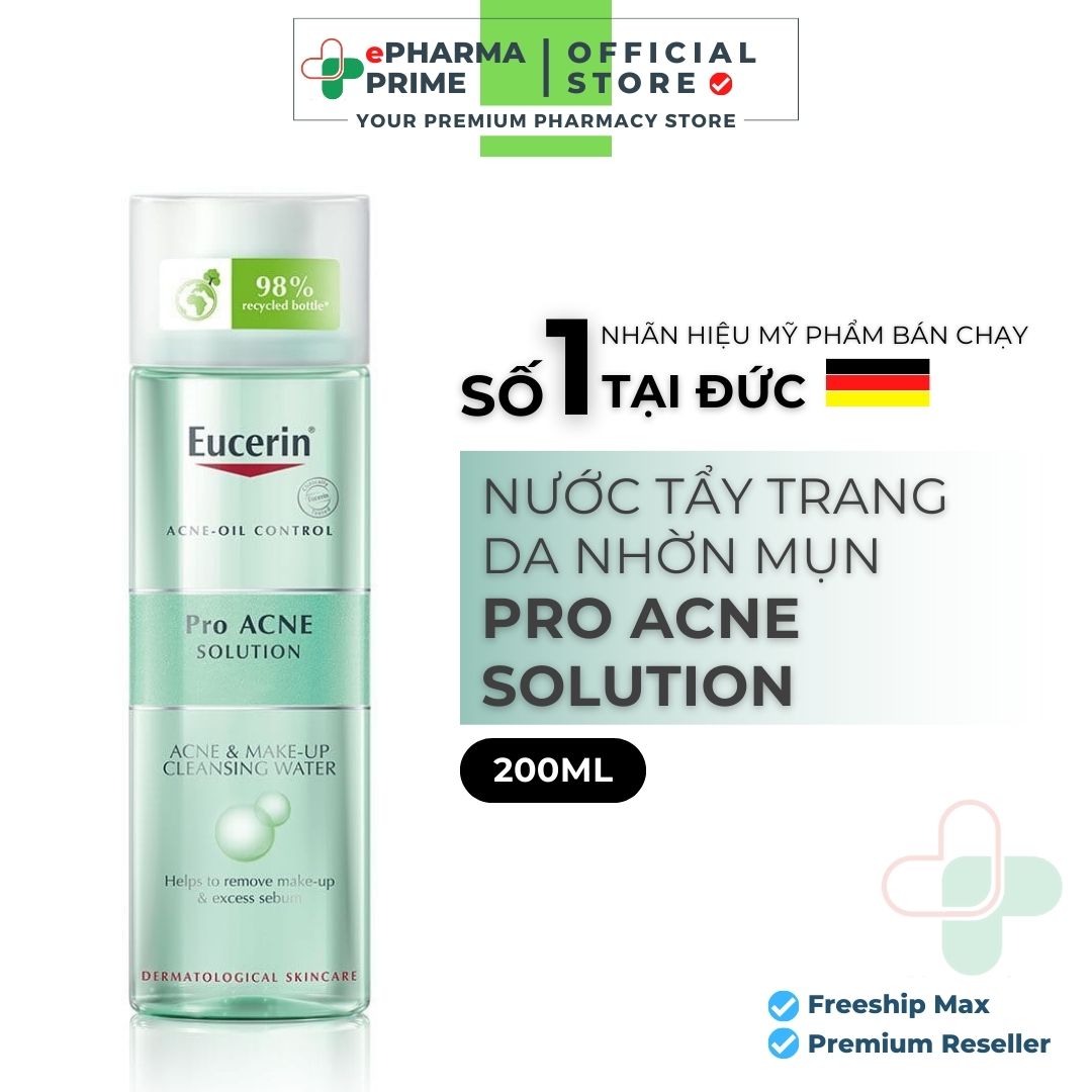 Nước tẩy trang eucerin cho da dầu mụn - eucerin proacne solution acne & makeup cleansing water 200ml
