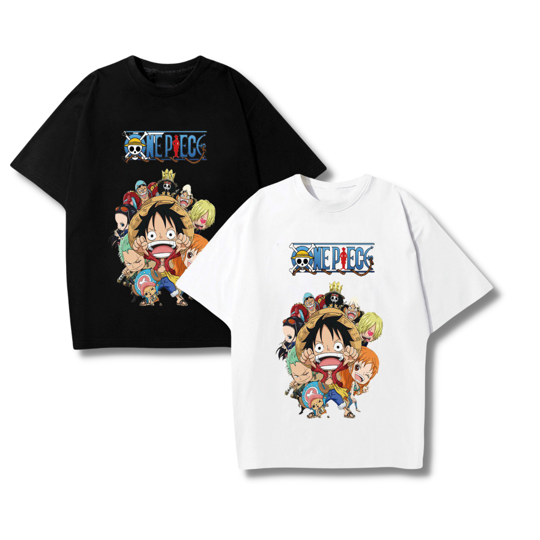 Áo thun nam nữ tay lỡ form rộng chất cotton cổ tròn, Áo phông nam cộc tay in hình Luffy one piece siêu đẹp